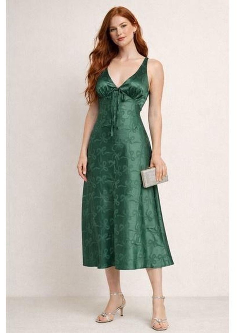 Green NWT Bow Satin Dress